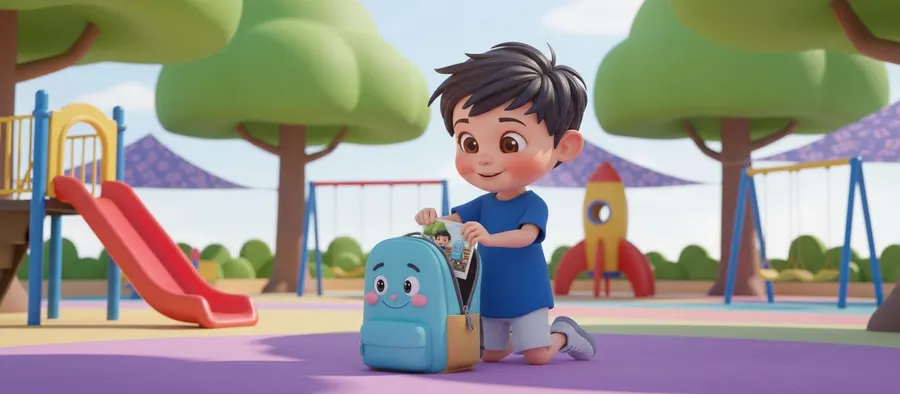 En el patio, Teo se arrodilla junto a Muki y saca la foto de su papá