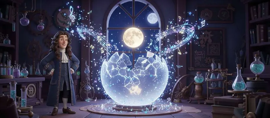 La esfera de cristal se rompe en el laboratorio y la Luna sale flotando entre destellos