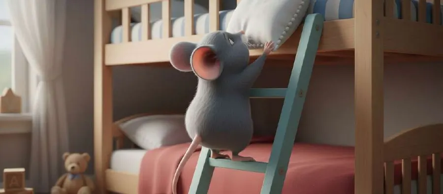 El Ratoncito Pérez trepa por la escalerilla de la litera hacia la almohada de Nuria