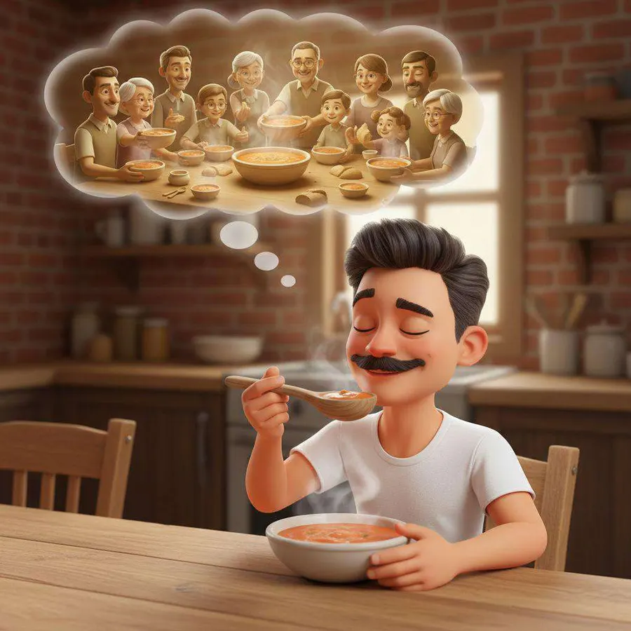Adrián saborea una cucharada de sopa castellana e imagina una mesa larga llena de familia