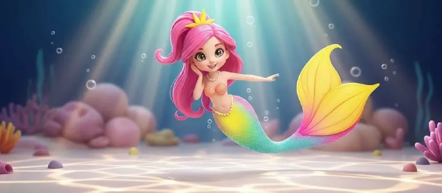 Una sirena y un delfín nadan juntos bajo los rayos de sol que atraviesan el agua