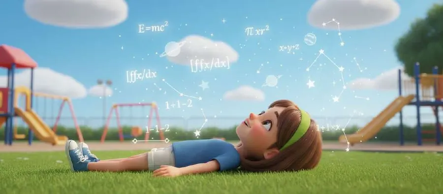 Valeria, tumbada en el césped del patio, mira unas nubes en las que flotan fórmulas y constelaciones