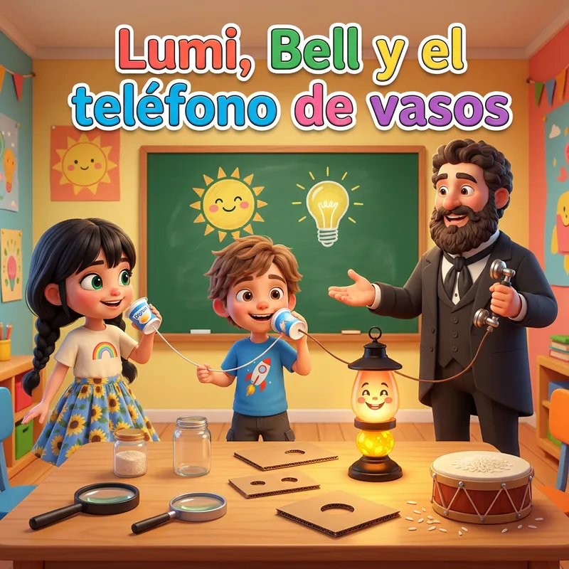 Portada de «Lumi, Bell y el teléfono de vasos»